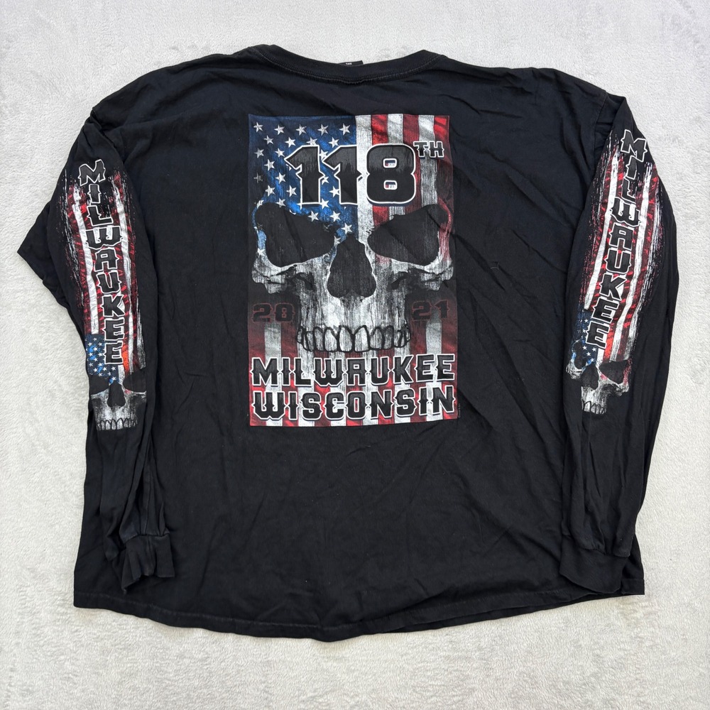 Hot Leathers Shirt Mens 2XL Milwaukee Wisconsin Skull Flag Biker Long Sleeve